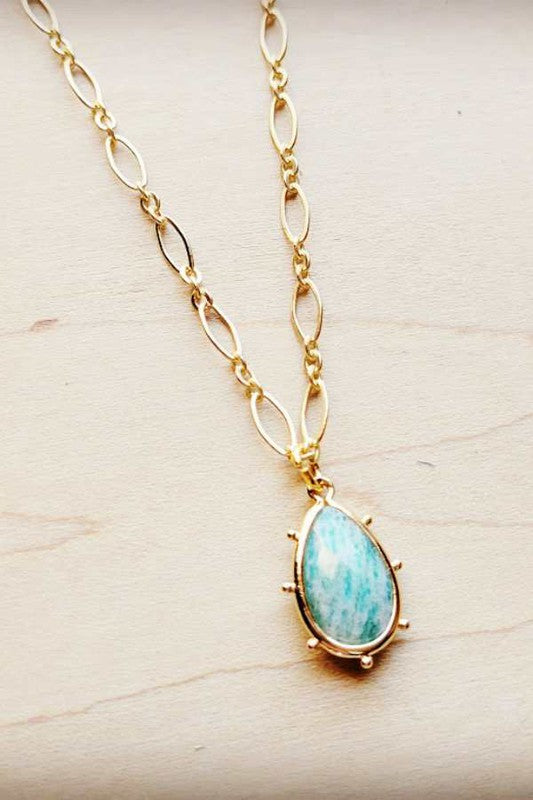Gold Collar Necklace w/ Amazonite Pendant