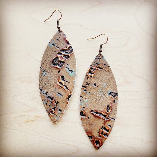 Narrow Leather Oval Earring-Driftwood Tarnished