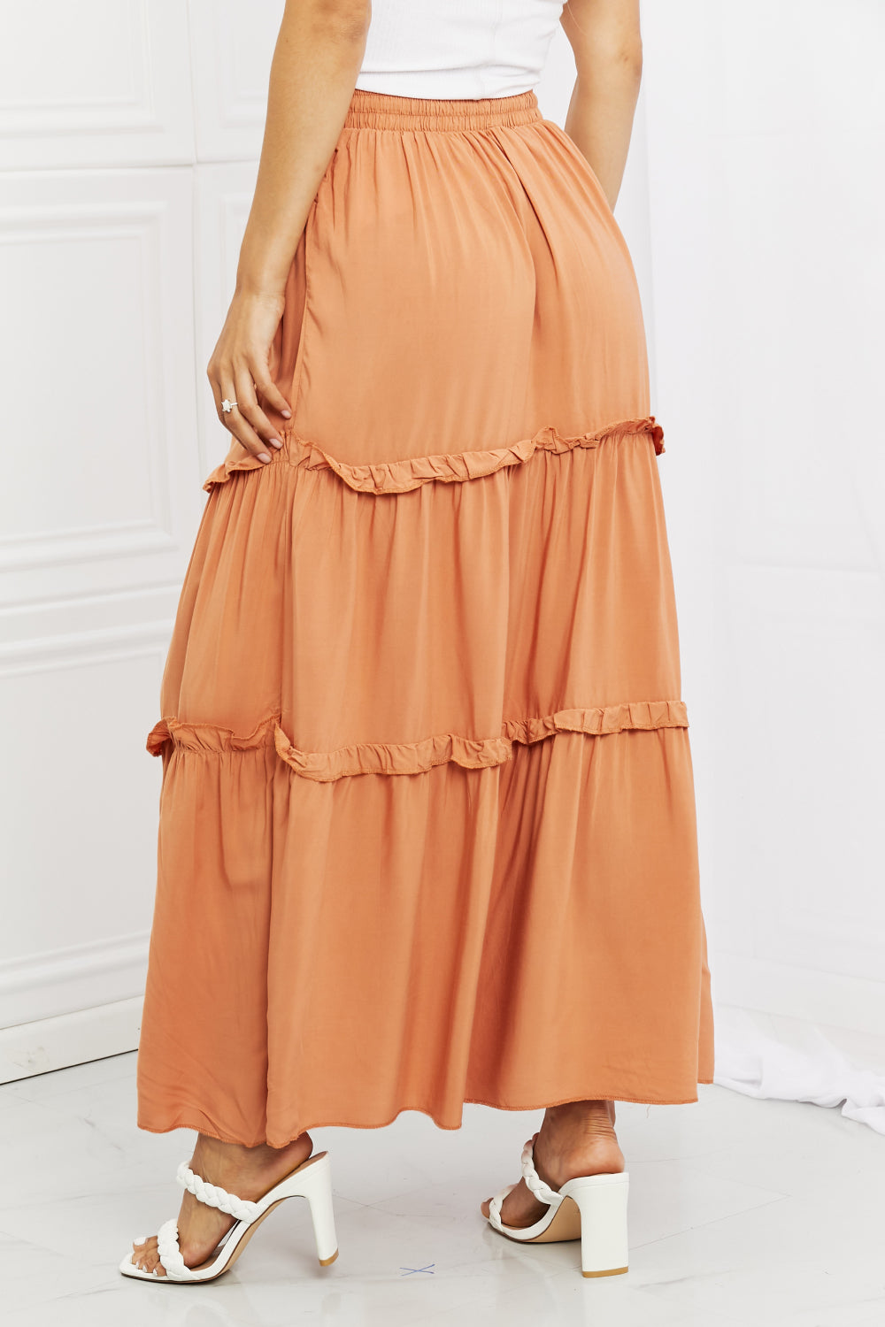Zenana Summer Days Full Size Ruffled Maxi Skirt in Butter Orange